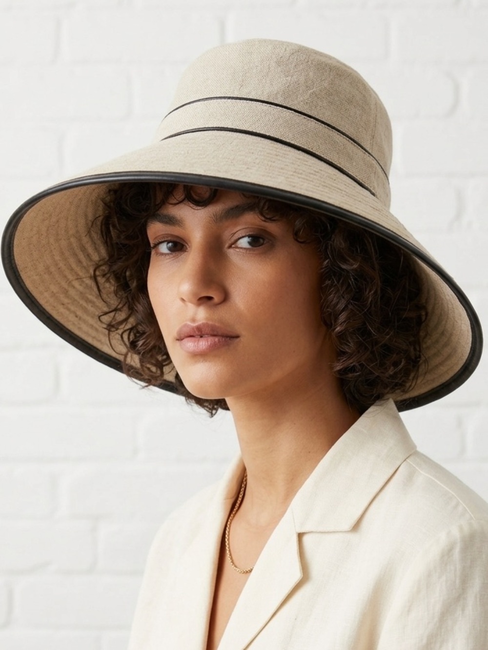 Giovannio Florence New York 100% Cotton Wide Brim Sun Hat Tan Black Trim Packabl